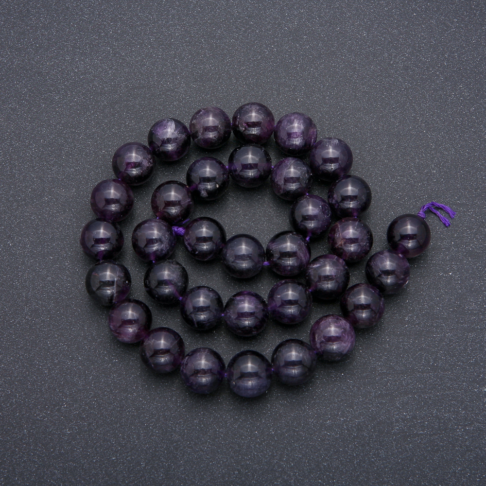 Mărgele pe șnur de ametist natural, bile netede, diametrul 12 mm, lungime 39 cm (+/-)