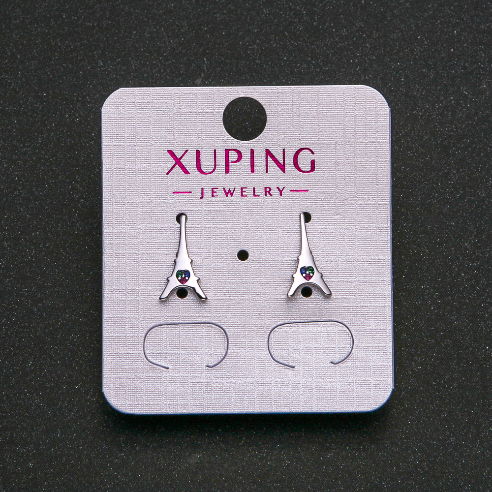 Cercei Xuping placate cu rodiu, cu cristale albastre, verzi și zmeură, 13×7 mm +