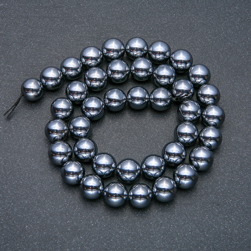 Mărgele Terahertz pe șnur, bile netede, diametrul 12 mm, lungime 39 cm