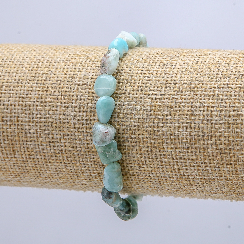Brățară elastică din larimar natural, șlefuită, diametrul 6×8 mm, circumferința 18 cm +
