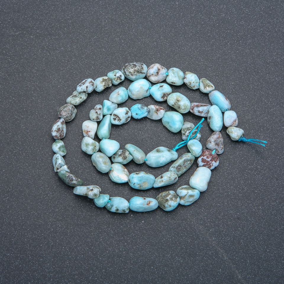 Mărgele pe șnur din larimar natural, formă galet, diametru 7x6 mm, lungime 40 cm +