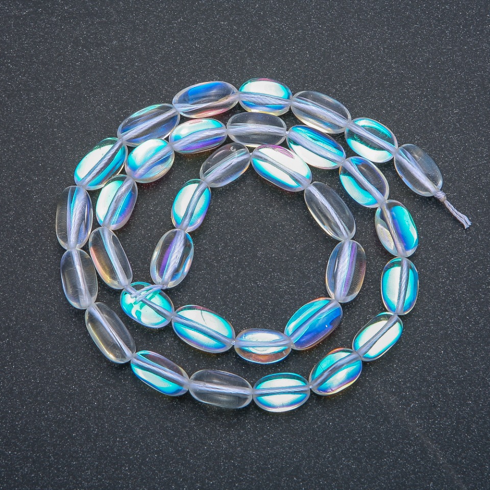 Mărgele pe șnur din sticlă opală Alb chameleon, fațetate, diametrul 12x8 mm, lungime 40 cm +