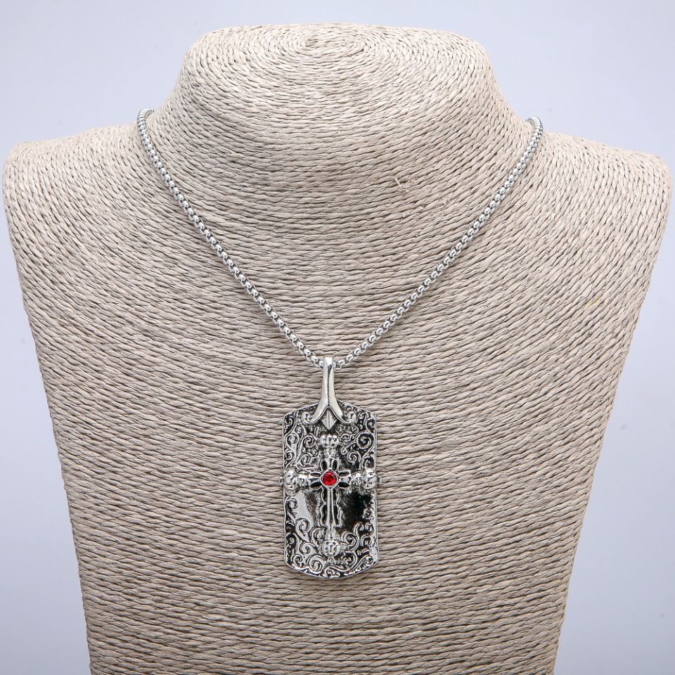 Кулон "Хрест" 62х28мм на ланцюжку, довжина 70см + - сріблястий метал