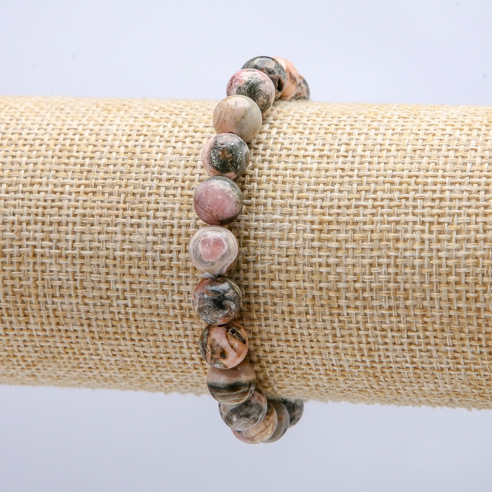 Brățară pe elastic, piatră naturală, mărgele netede din rodohrozit, diametrul 8 mm, lungime 18 cm +