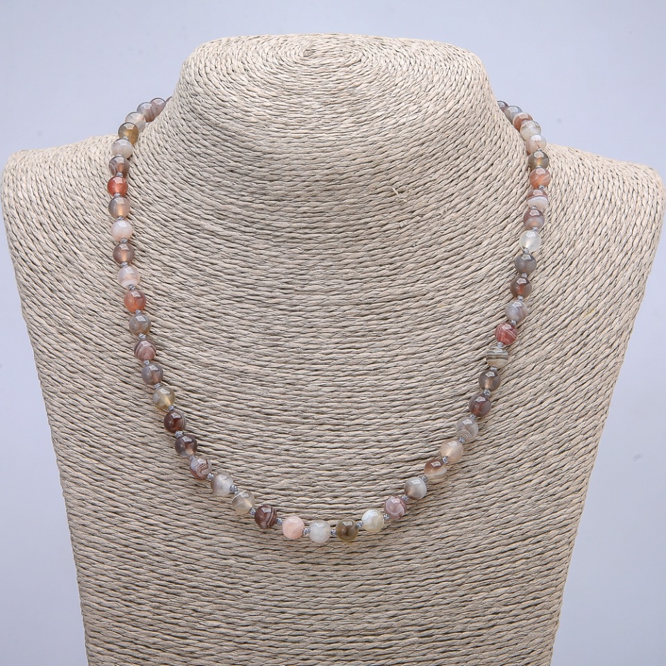 Colier din agat Botswana, mărgele netede de 6 mm, 45 cm