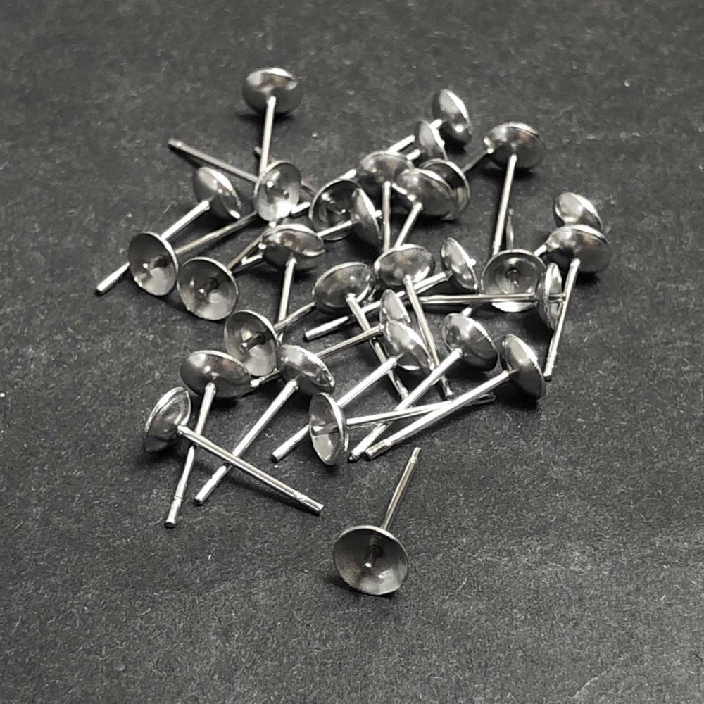 Baze pentru cercei cu știft, metal argintiu, diametru 4 mm, lungime 14 mm, 30 buc. +