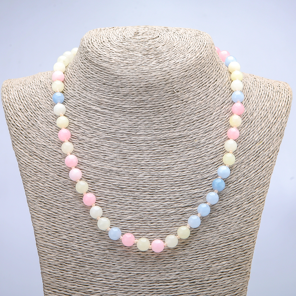 Colier din piatră naturală de morganit, diametrul 8 mm, lungime 45 cm+