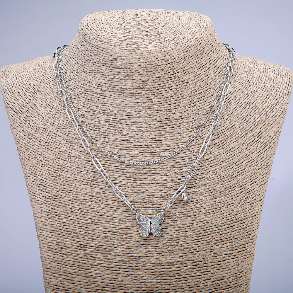 Lănțișor Xuping cu pandantiv și stras alb, placare rhodiu, grosime 4 mm +/- și 1,7 mm +/-, lungime 46 cm +