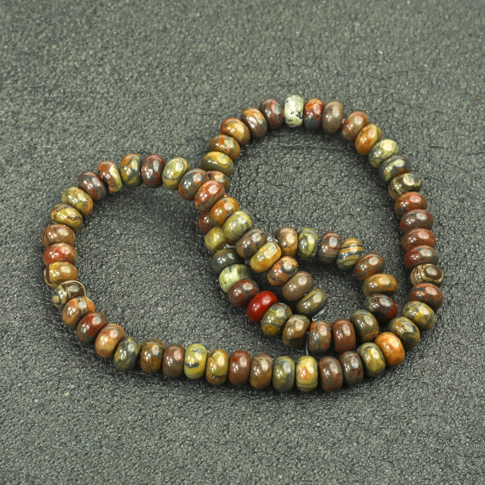 Mărgele pe șnur din piatră naturală Jasper Picasso, rondel neted, diametrul 8x5 mm, lungime 40 cm + -