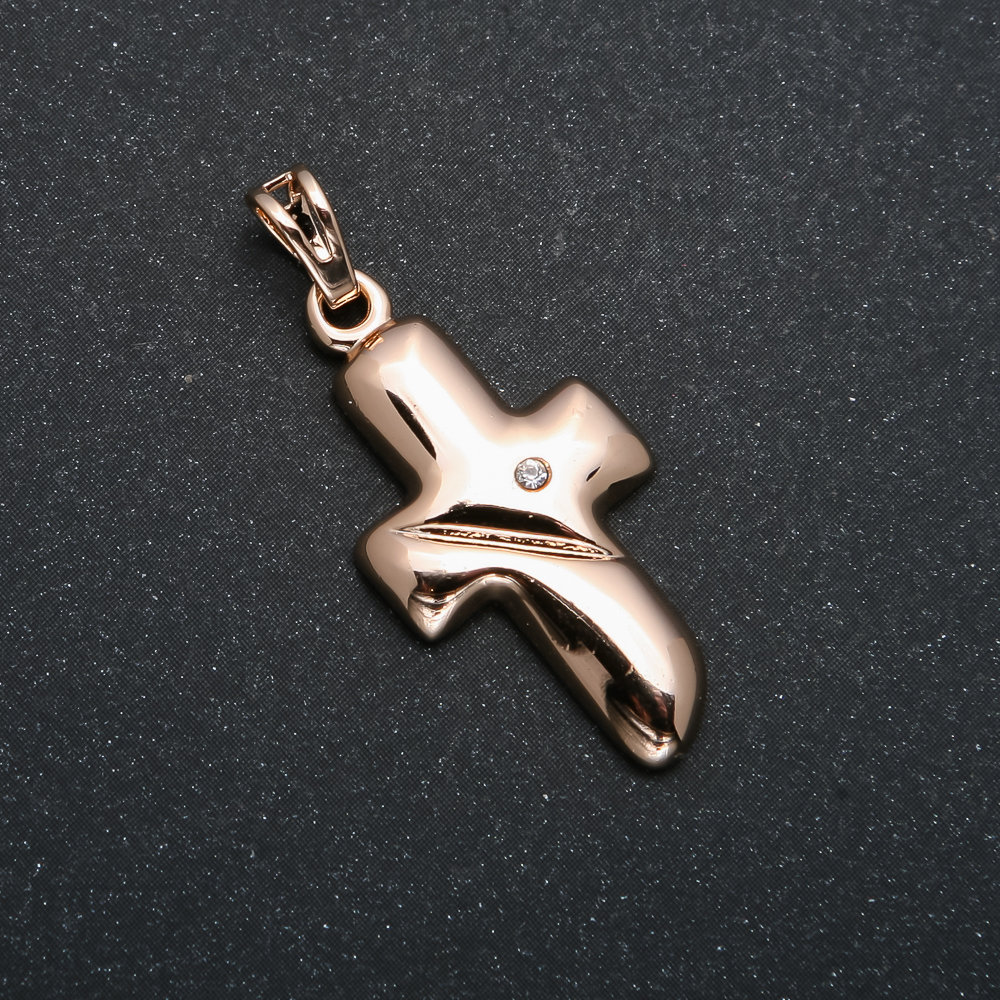 Pandantiv Xuping placare cu aur 18K, cruce cu cristal alb, diametrul 35x14 mm +