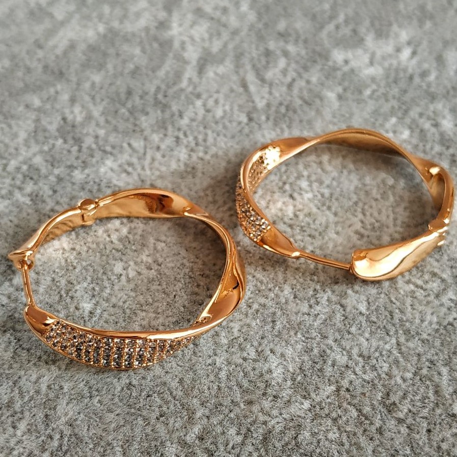 Сережки Xuping кільця Позолота 18К з білими стразами, товщина 6мм + -, діаметр 30мм +