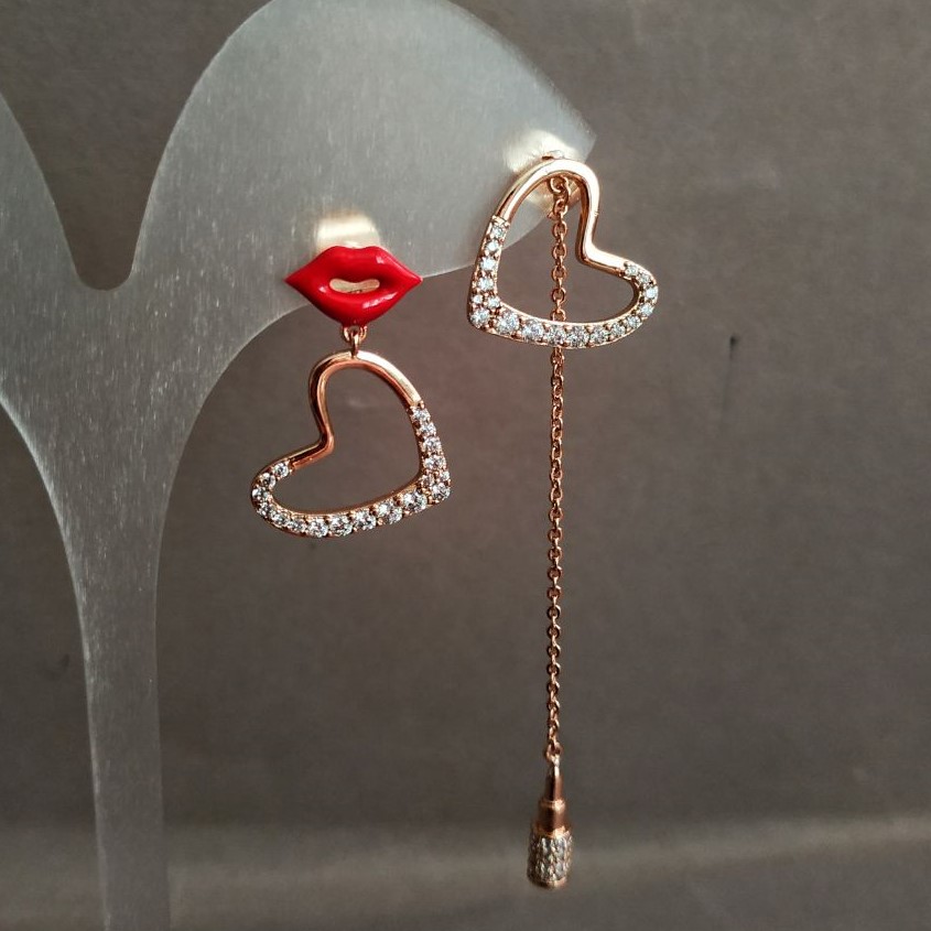 Cercei Xuping placare cu aur 18K cu strasuri albe și email roșu, diametru 15 mm ±, lungime 66 mm ±