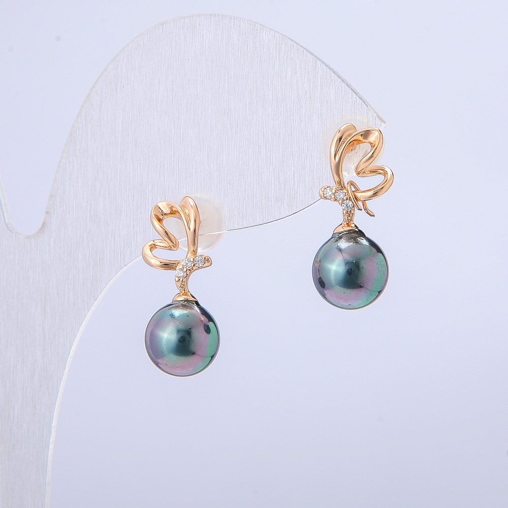 Cercei Xuping placare cu aur 18K cu cristale albe și mărgea neagră din benzină, diametrul 19×8mm +