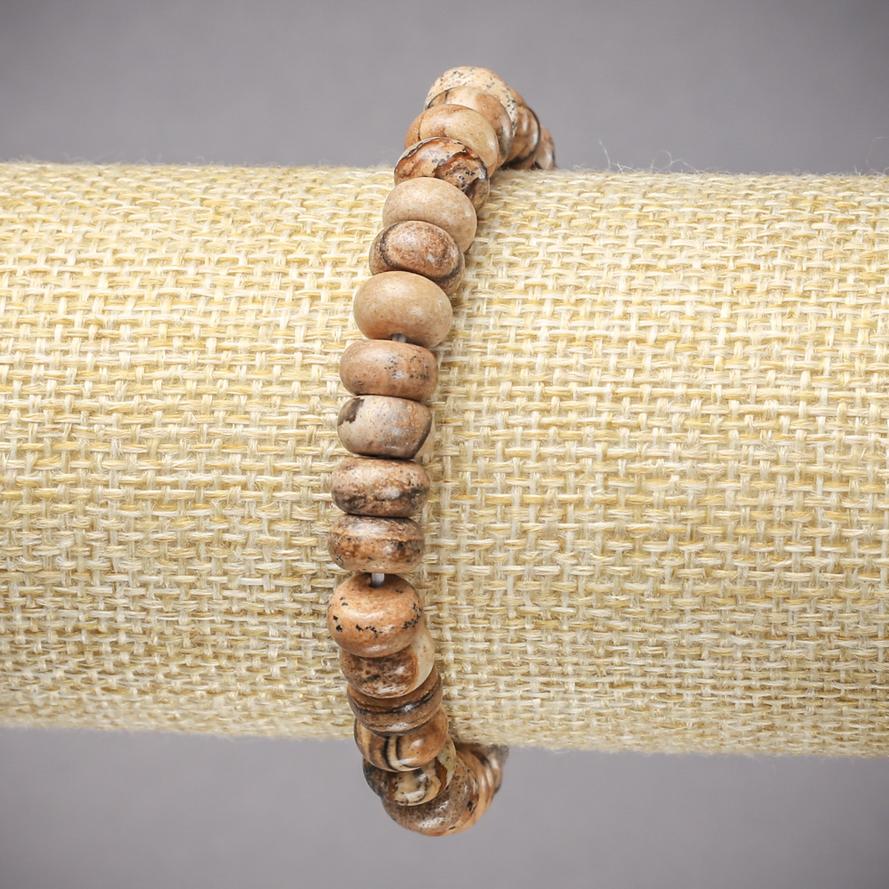 Brățară pe elastic din piatră naturală jasper peisaj, rondelle netede, diametrul 8×5 mm, lungime 18 cm+