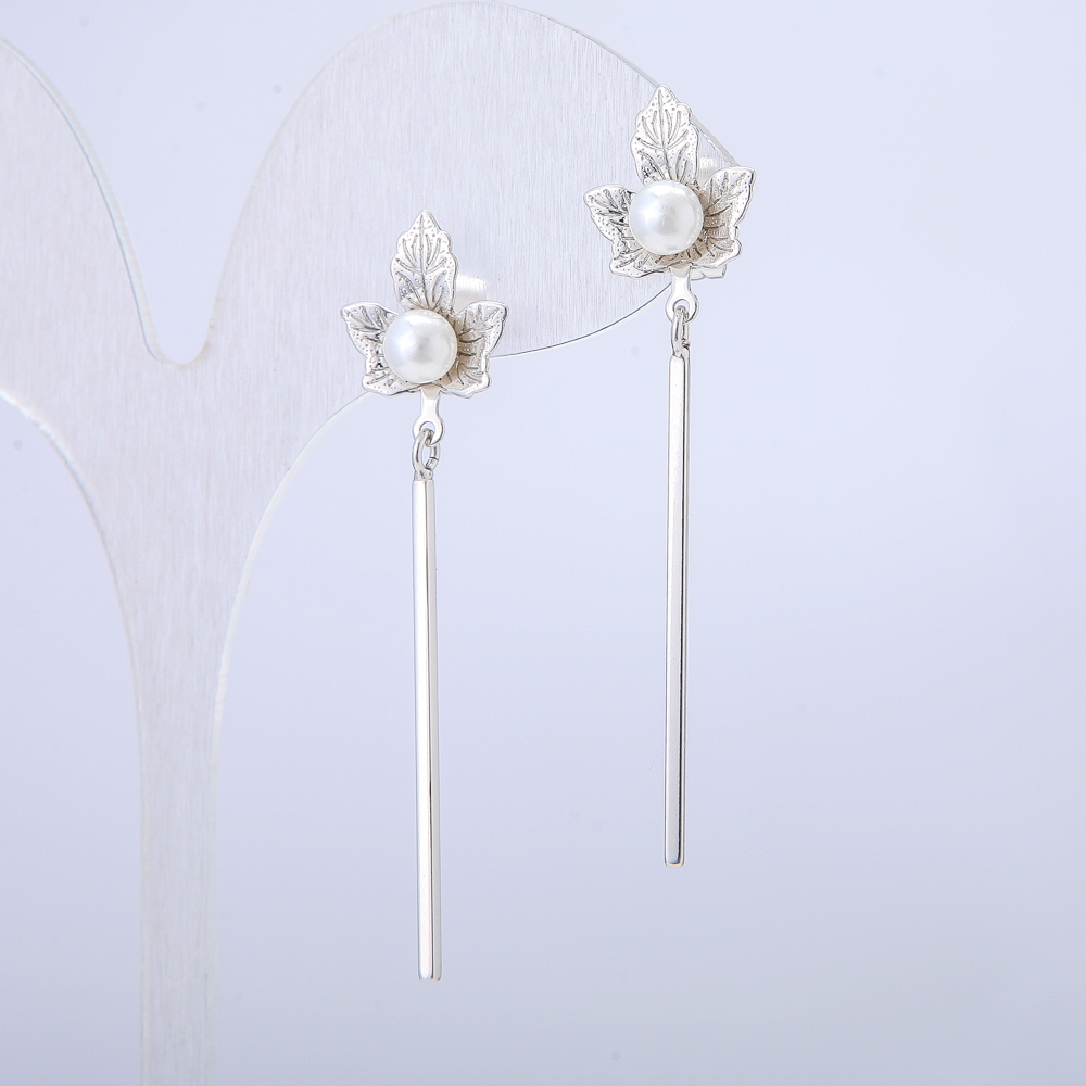 Cercei Xuping cu placare rodiu și perlă albă, diametrul 50 × 12 mm +