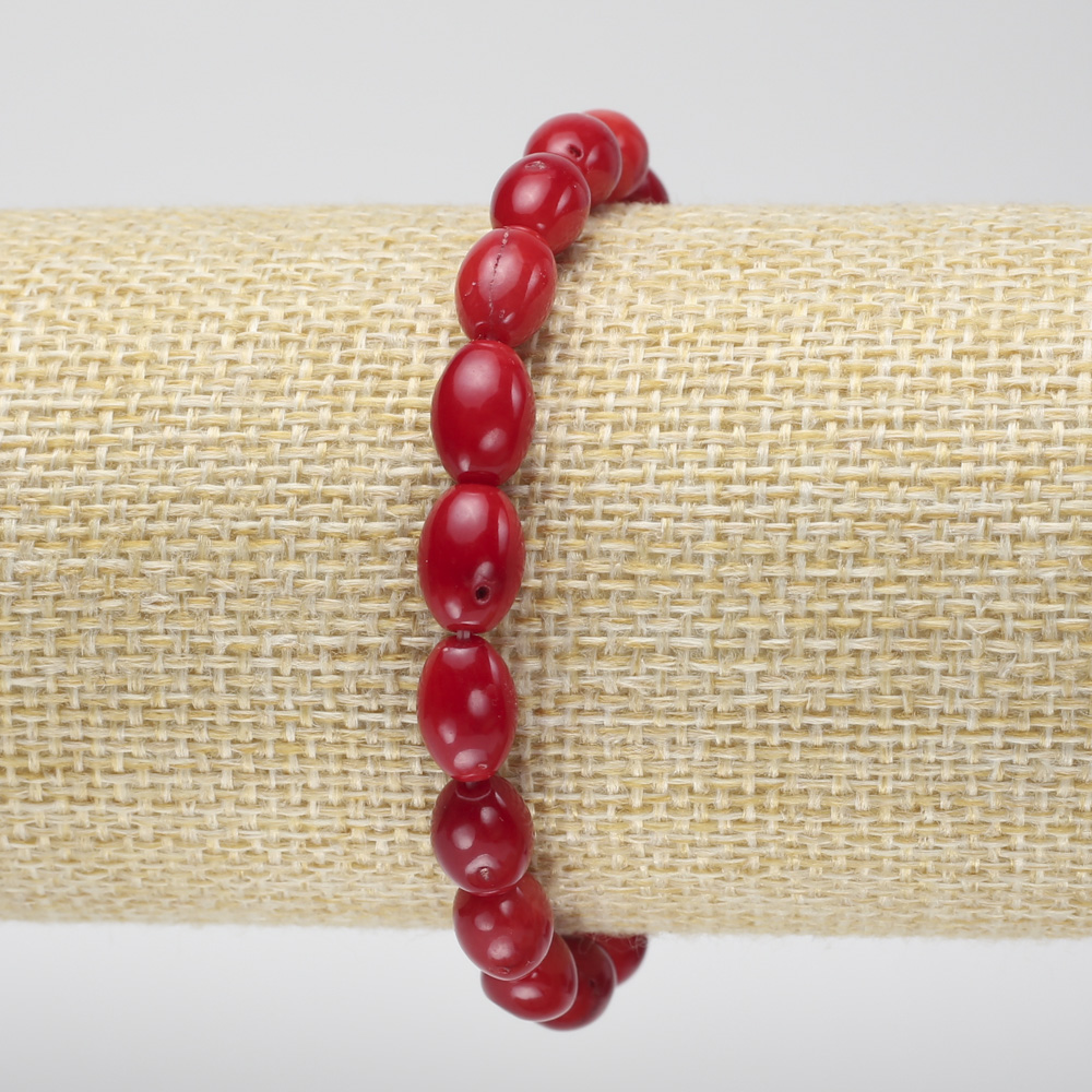 Brățară din coral natural, mărgele ovale de 11x6 mm, lungime 18 cm +/- (elastic)