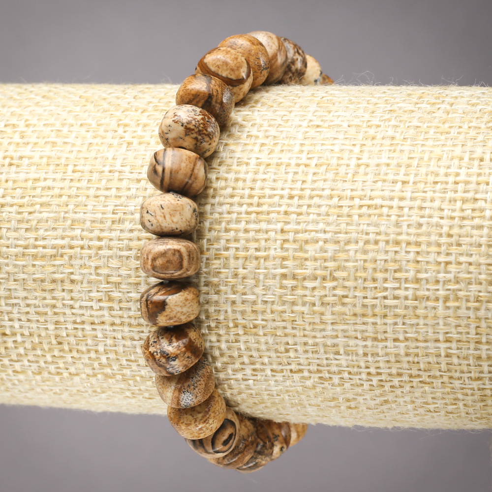 Brățară pe elastic din jasper peisaj, rondel neted, diametrul 9×7 mm+