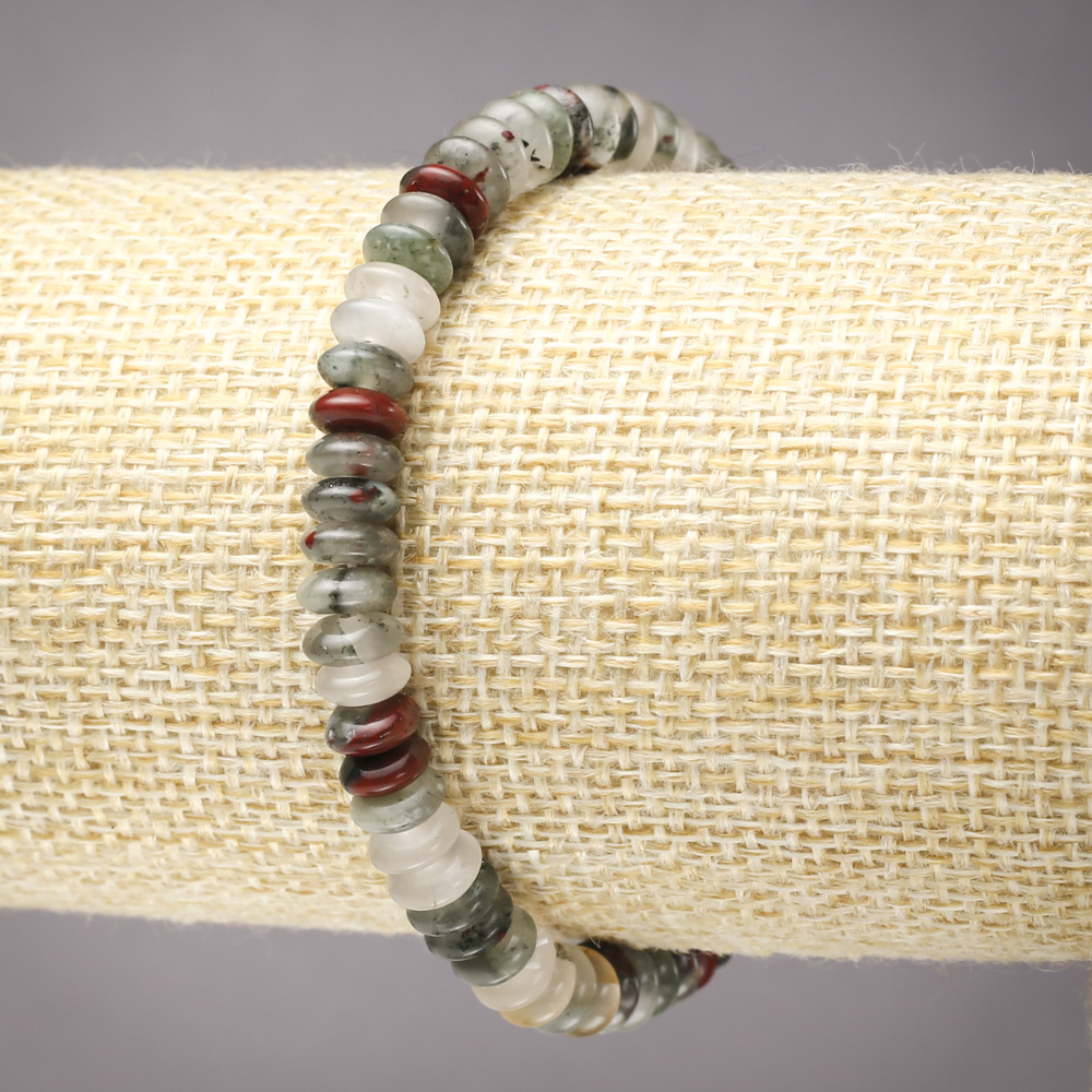 Brățară elastică din piatră naturală heliotrop, rondel neted, diametrul 6×3 mm+