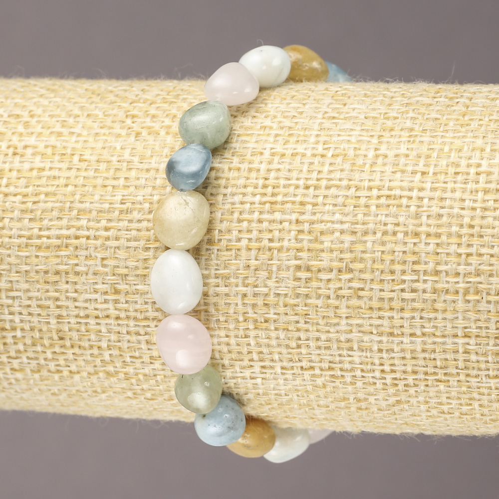 Brățară elastică din piatră naturală Morganit, cu fațete, diametrul 7×9 mm (±)