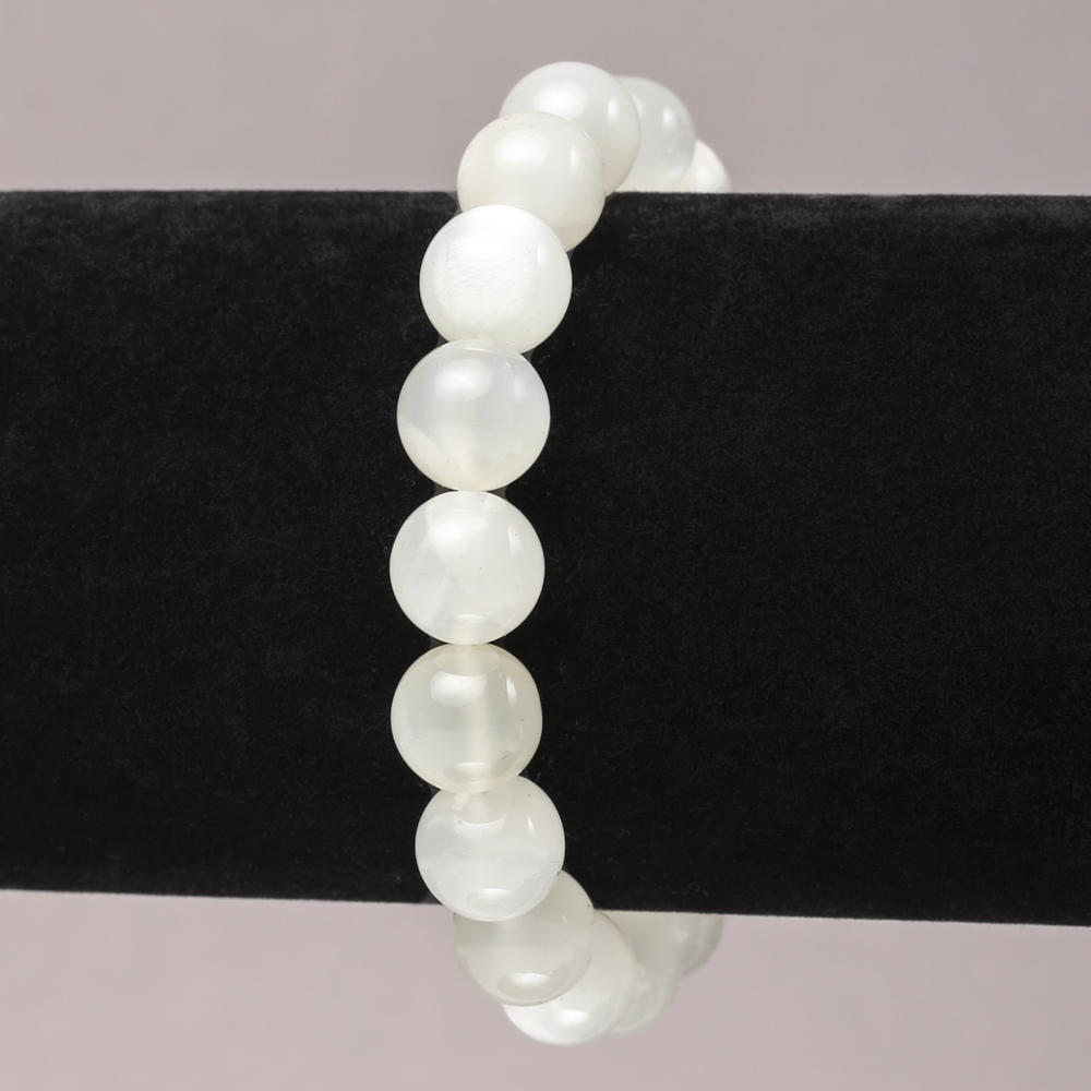 Brățară pe elastic din piatră naturală adularit, mărgea netedă, diametrul 10 mm+