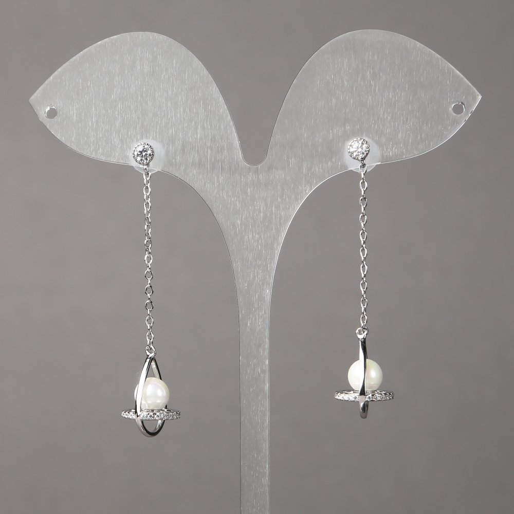 Cercei Xuping placate cu rodiu, cu cristale albe și mărgele 15x11 mm, lungime 50 mm, grosime 1,1 mm