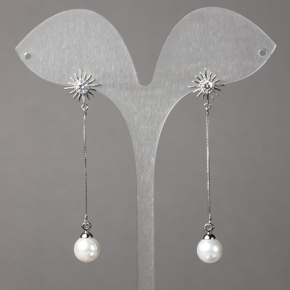 Cercei știft Xuping rodiu cu strasuri, mărgele și pandante, 12 mm, lungime 58 mm, grosime 0,7 mm