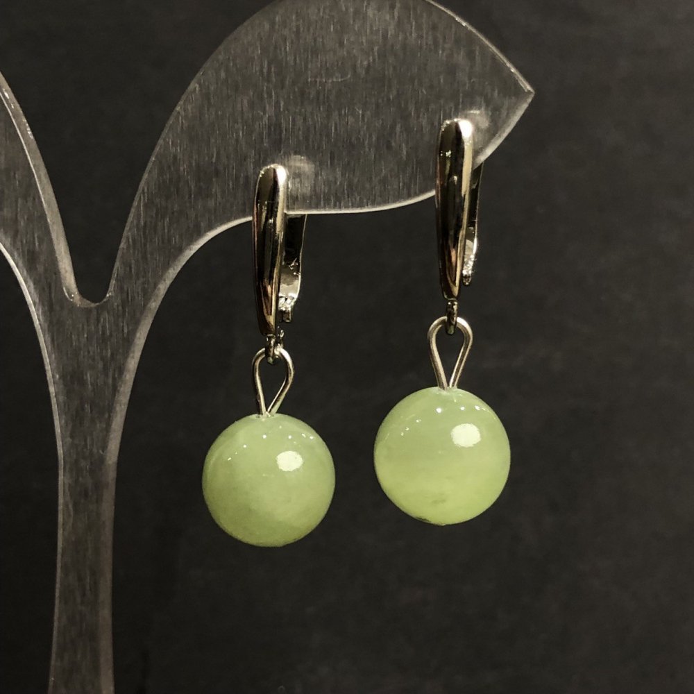 Cercei din Onix, diametru 12 mm, lungime 35 mm, metal argintiu