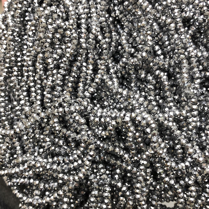 Mărgele din cristal ceh pe fir, cu acoperire gri deschis, rondel fațetat, diametrul 3x2,5 mm, lungime 36 cm