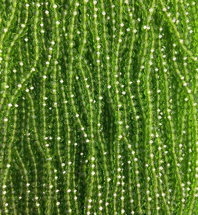 Mărgele din cristal ceh pe fir, verde transparent, rondel facetat, diametrul 3,5×3 mm, lungime 34 cm