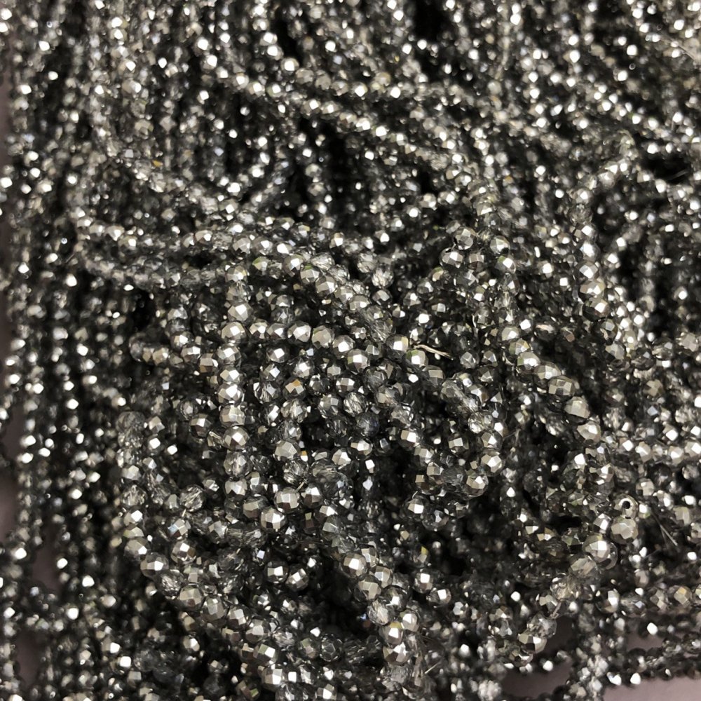 Mărgele gri transparente din cristal ceh pe fir, rondeluri tăiate, diametrul 3×2,5 mm, lungime 36 cm