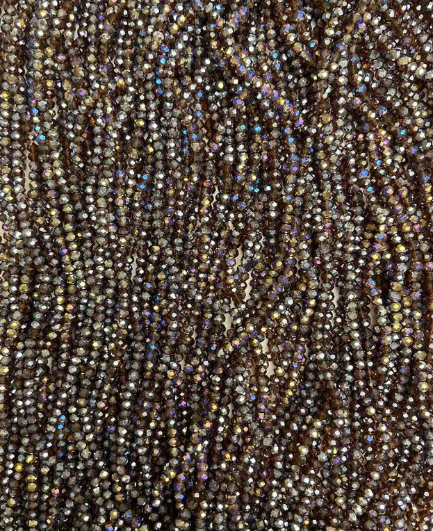 Mărgele din cristal ceh pe fir subțire, maro închis cu luciu de benzină, rondelle tăiate, diametrul 3,5×3 mm + -, lungime 32 cm +