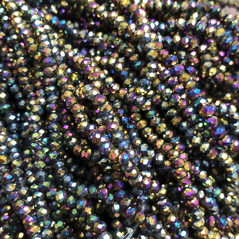 Mărgele din cristal ceh pe fir, rondeluri tăiate cu finisaj de tip benzină, diametrul 3×2,5 mm, lungime 36 cm +