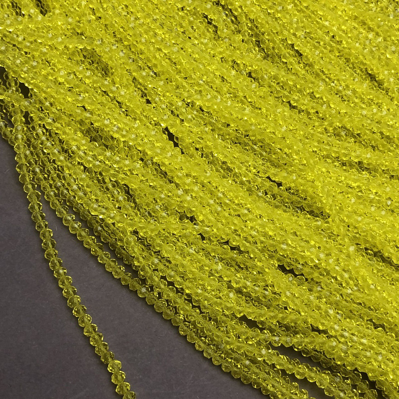 Mărgele Czech Crystal pe șnur, galbene transparente, rondel tăiat, diametru 3x2,5 mm + -, lungime 36-38 cm +