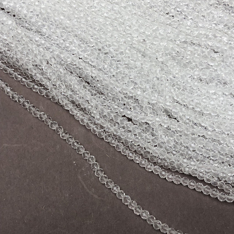 Mărgele din cristal ceh pe fir, alb translucid, rondel tăiat, diametru 3,5×3 mm, lungime 36–38 cm + -