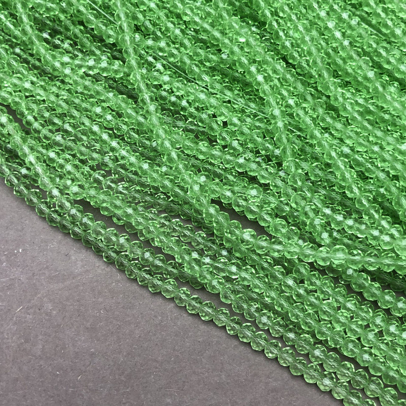 Mărgele verzi de salată transparente din cristal ceh pe șnur, rondelle fațetate, diametrul 3,5×3 mm, lungime 36–38 cm