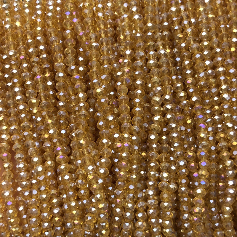 Mărgele din cristal ceh pe fir, portocaliu-piersică transparentă, cu reflexe de benzină, rondele facetate, diametrul 3,5 × 3 mm, +/- lungimea 36–38 cm