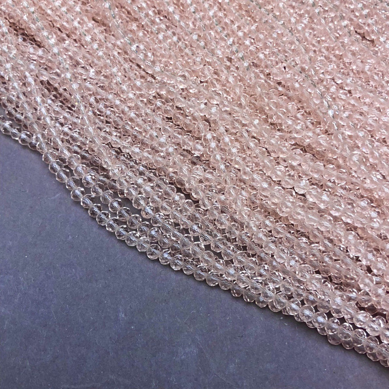 Mărgele din cristal ceh pe fir, roz pal, transparente, rondel fațetat, diametrul 3,5×3 mm, lungime 36–38 cm