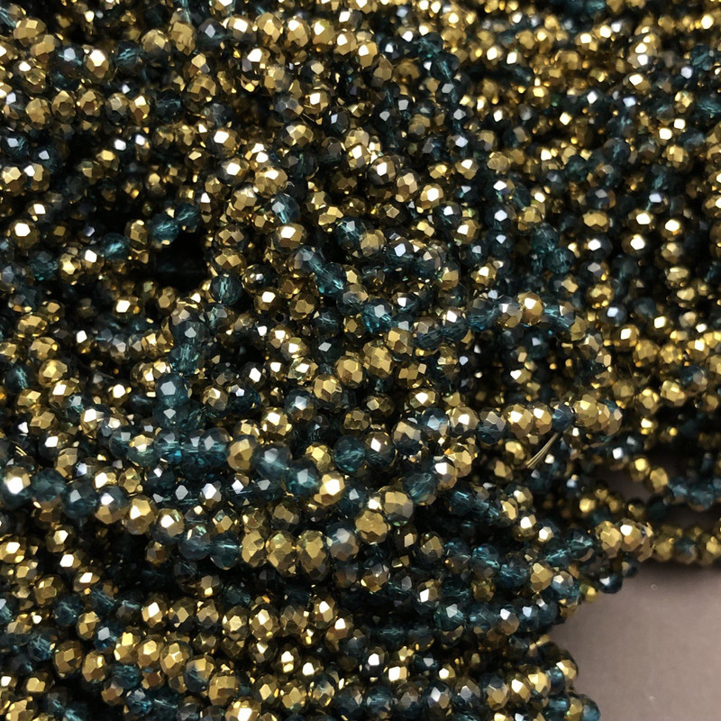 Mărgele din cristal cehesc pe sfoară, asortiment smaragd transparent cu acoperire, rondele tăiate, diametrul 3,5×3 mm, lungime 36-38 cm