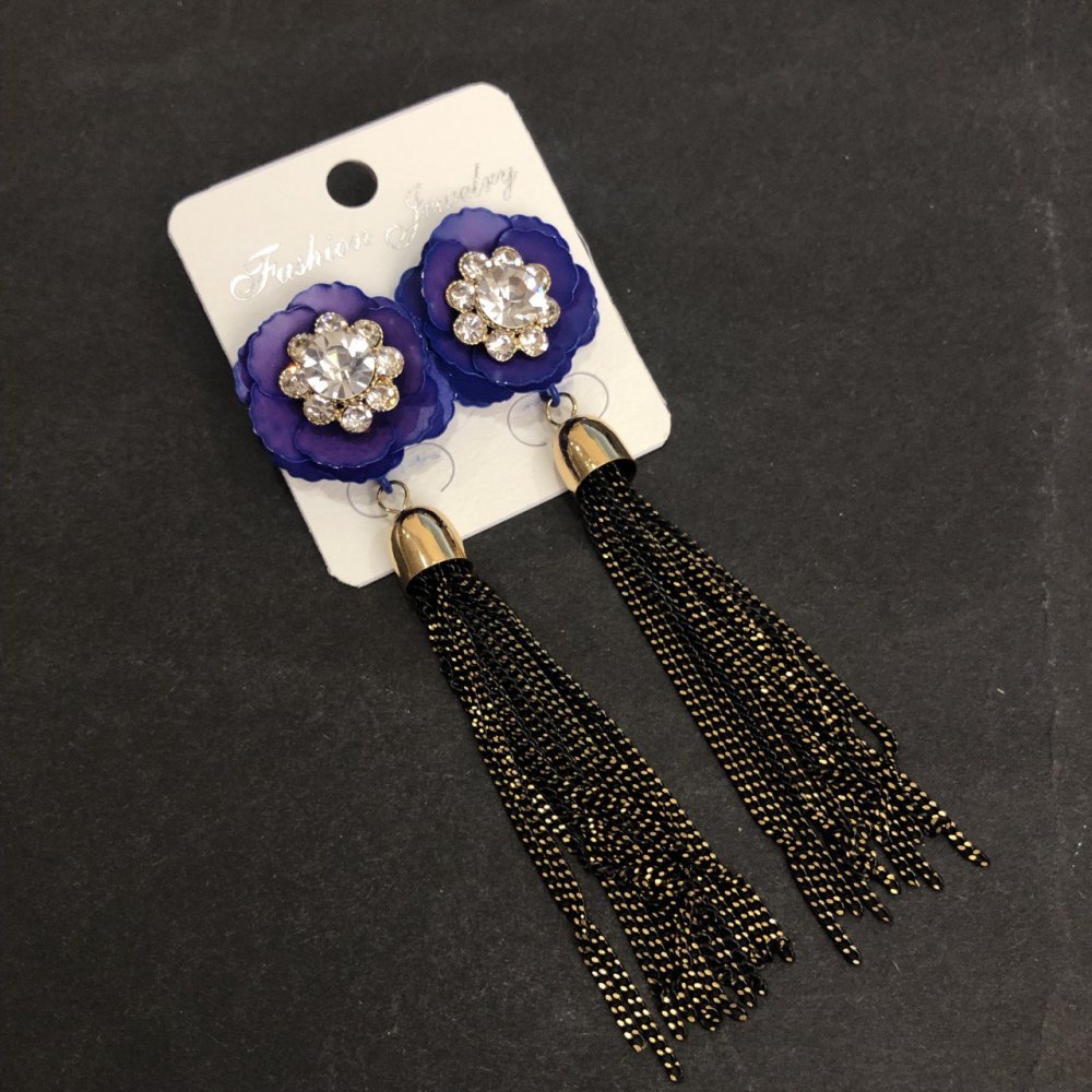 Cercei Kitici floare mov cu lanțuri, lungime 90 mm