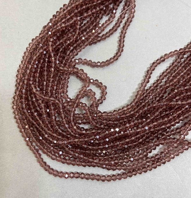 Mărgele din cristal ceh pe fir, culoare maro deschis transparent, facetate, rondel, diametrul 3,5x3 mm, lungime 33 cm