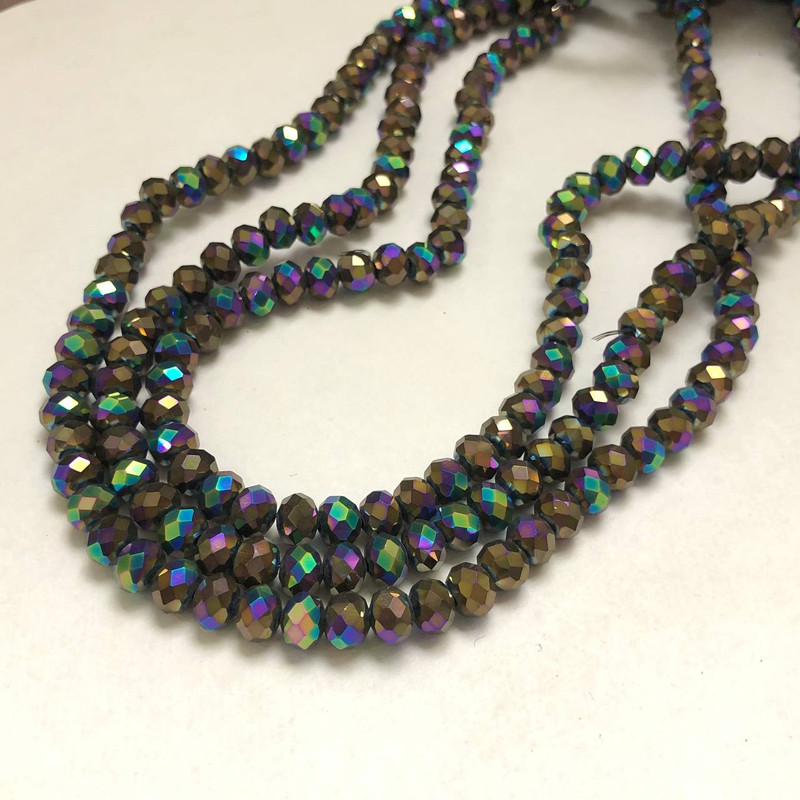 Mărgele din cristal cehesc pe fir, cu finisaj benzinat, rondel tăiat, diametru 6×4,5 mm + -, lungime 38–40 cm +