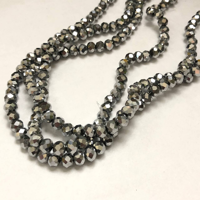 Mărgele din cristal ceh pe fir transparent cu rondel tăiat, diametrul 6×4,5 mm ±, lungimea 38–40 cm ±