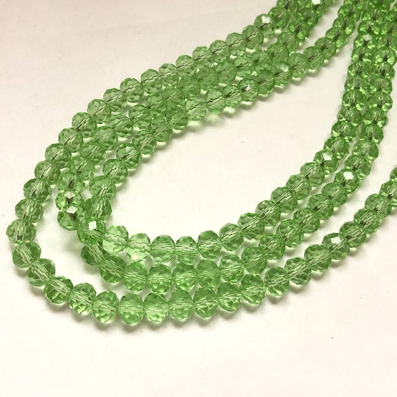 Mărgele din cristal ceh pe fir de pescuit, verde-salcie transparent, rondel tăiat, diametrul 6×4,5 mm + -, lungimea 38–40 cm +