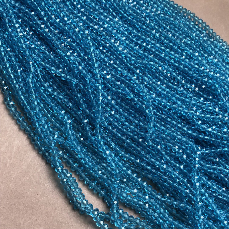 Mărgele din cristal ceh pe fir, albastru-verzui, transparente, rondel facetat, diametru 3,5×3 mm, lungime 36-38 cm