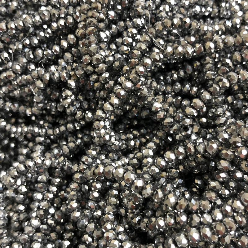 Mărgele din cristal ceh pe fir, cu acoperire gri deschis, rondel facetat, diametrul 3,5x3 mm +/-, lungime 36-38 cm +/-