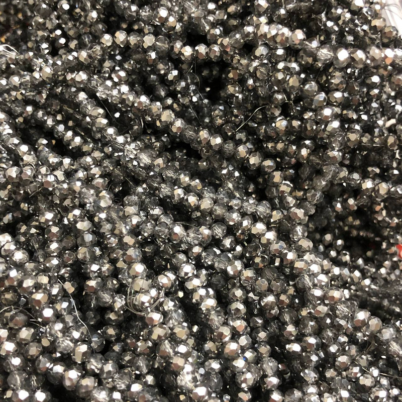 Mărgele din cristal ceh pe fir gri, asortiment, cu acoperire, rondel facetat, diametrul 3,5x3 mm, lungime 36-38 cm +