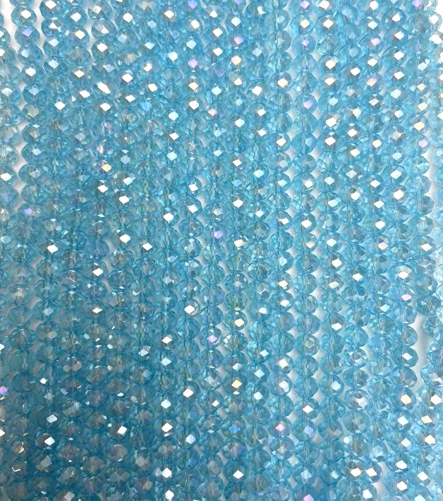 Mărgele din cristal ceh pe fir, albastre transparente cu finisaj în nuanță de benzină, rondele tăiate, diametrul 6x5 mm +/-, lungime 40-42 cm +/-