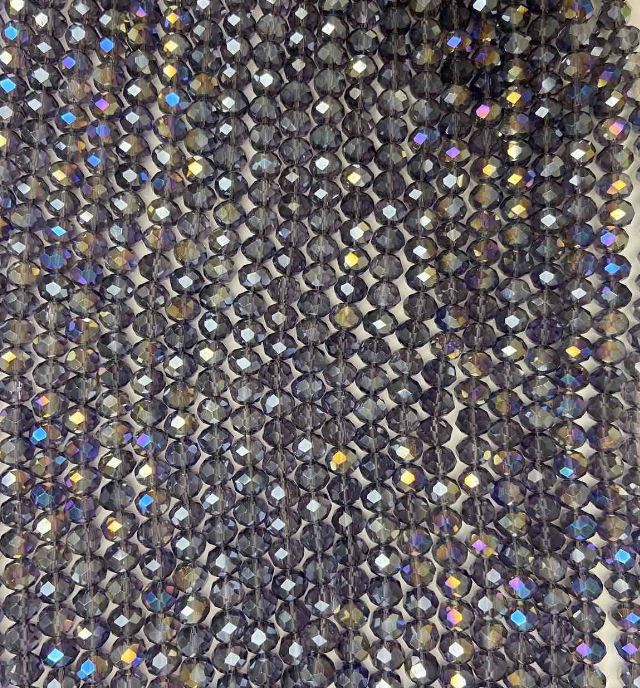 Mărgele din cristal ceh pe fir, violet-transparent cu luciu de benzină, rondelle tăiate, diametrul 8 × 6,5 mm, lungime 40–42 cm