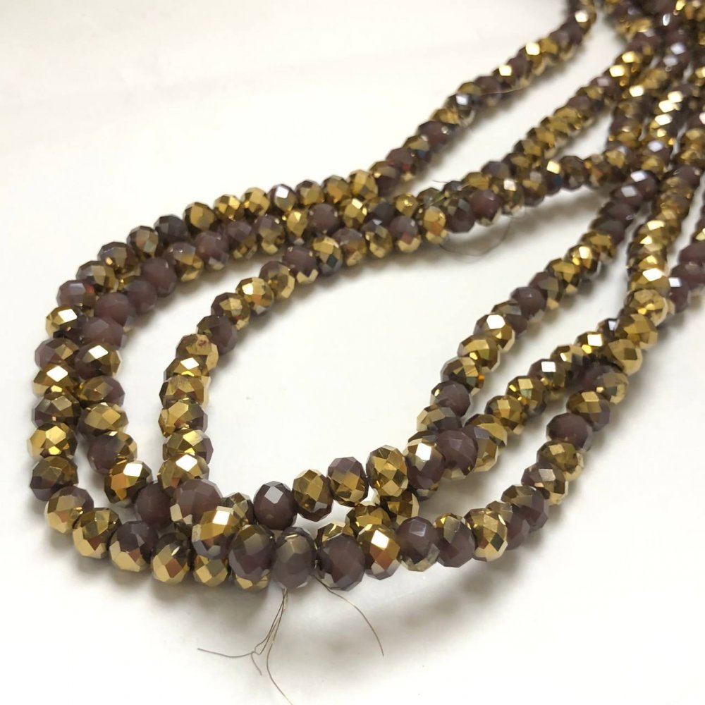 Mărgele din cristal ceh pe șnur, mov mat placat, rondel facetat, diametrul 8x6 mm, lungimea 40-42 cm