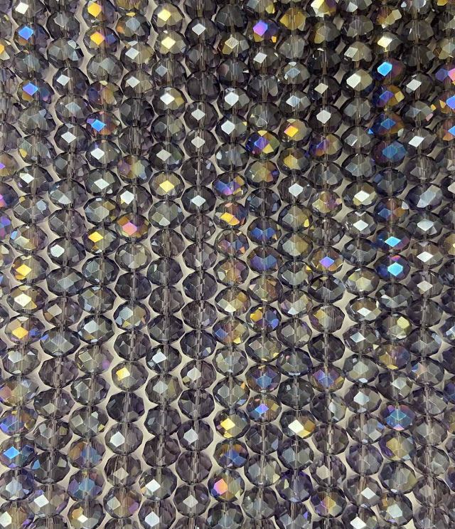 Mărgele mov din cristal ceh pe fir, cu finisaj irizat benzină, rondel facetat, diametrul 8×6 mm, lungimea 40–41 cm